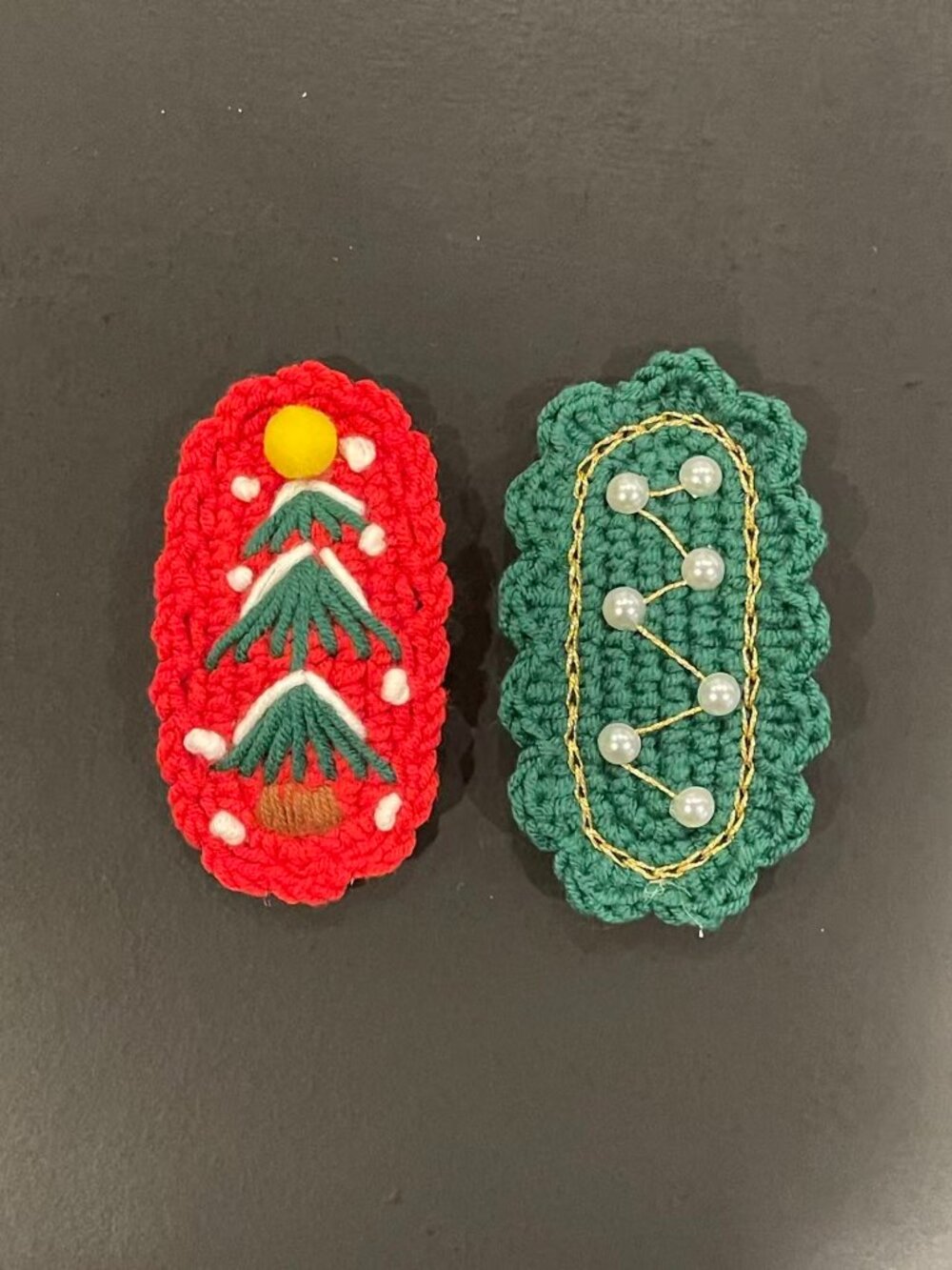 2pc Handmade Crochet Christmas Hair Clip Barrette Set